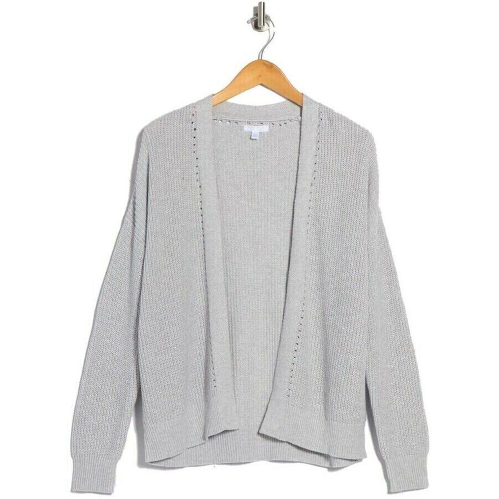 Abound Women's Open Front Ribbed Knit Stitch Detail Cardigan Sweater Grey XSmall